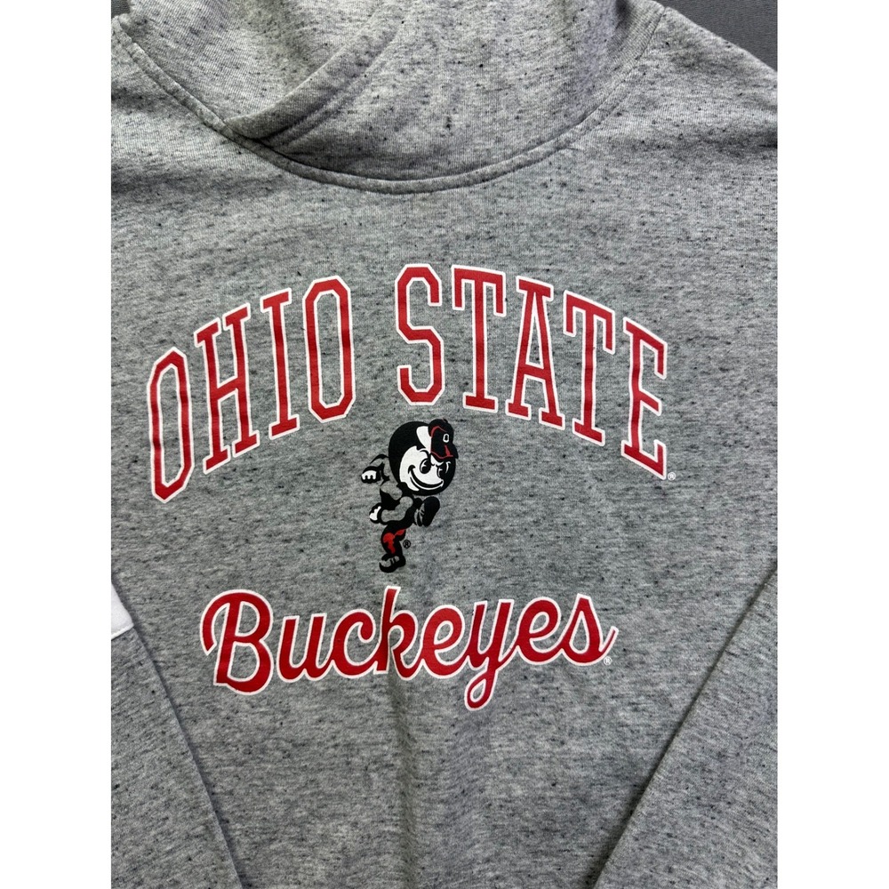 Ohio State Buckeyes Women's Large Gray Cropped Hoodie Brutus‎ Mascot Sweatshirt